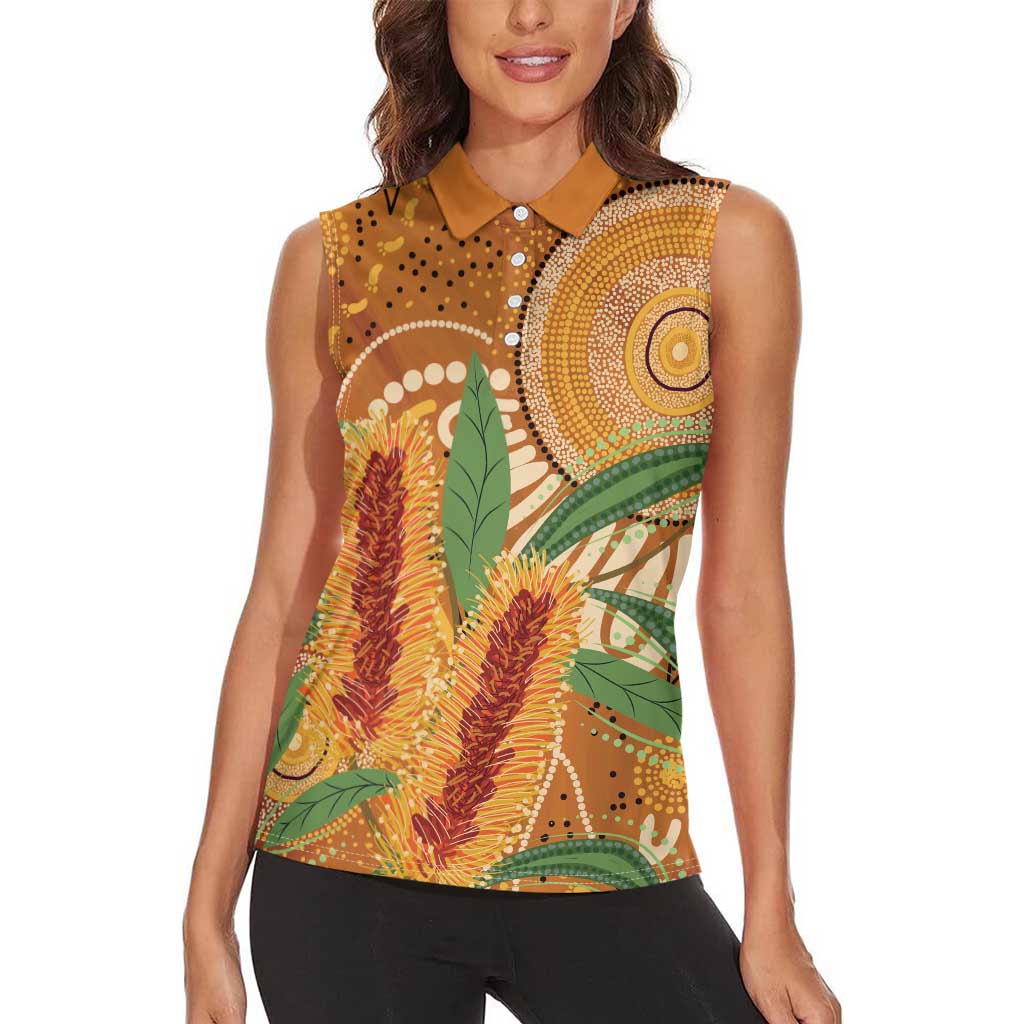 Australia Bottlebrush Women Sleeveless Polo Shirt Callistemon Aussie Native Flowers Indigenous Art - Aussie Hoodie