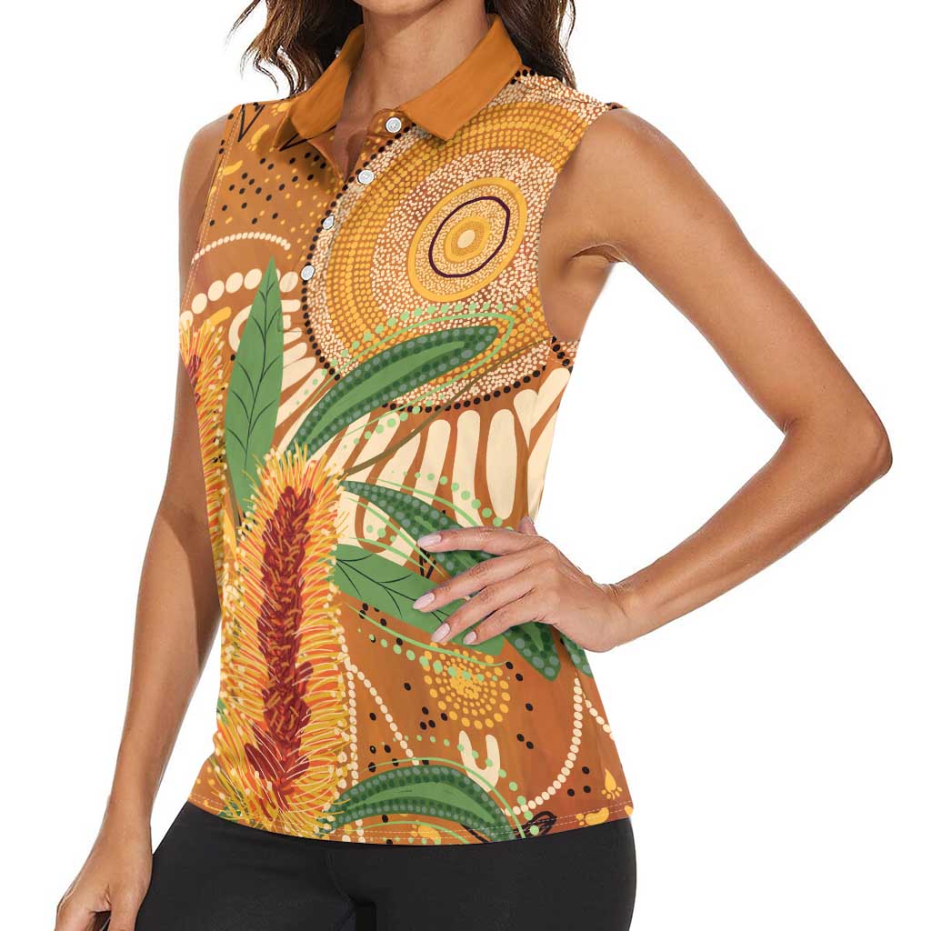 Australia Bottlebrush Women Sleeveless Polo Shirt Callistemon Aussie Native Flowers Indigenous Art - Aussie Hoodie