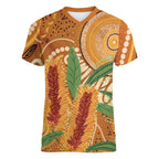 Australia Bottlebrush Women V-Neck T-Shirt Callistemon Aussie Native Flowers Indigenous Art - Aussie Hoodie