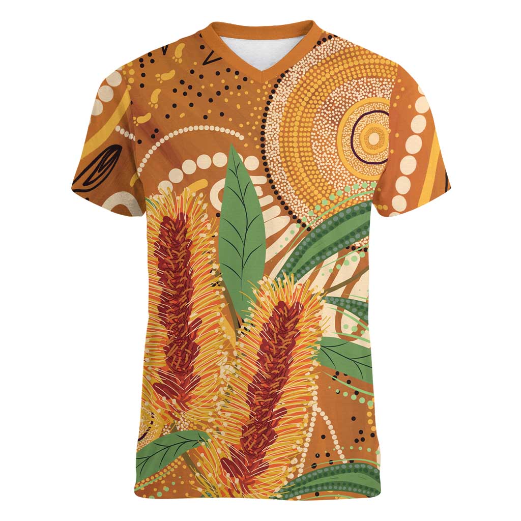 Australia Bottlebrush Women V-Neck T-Shirt Callistemon Aussie Native Flowers Indigenous Art - Aussie Hoodie