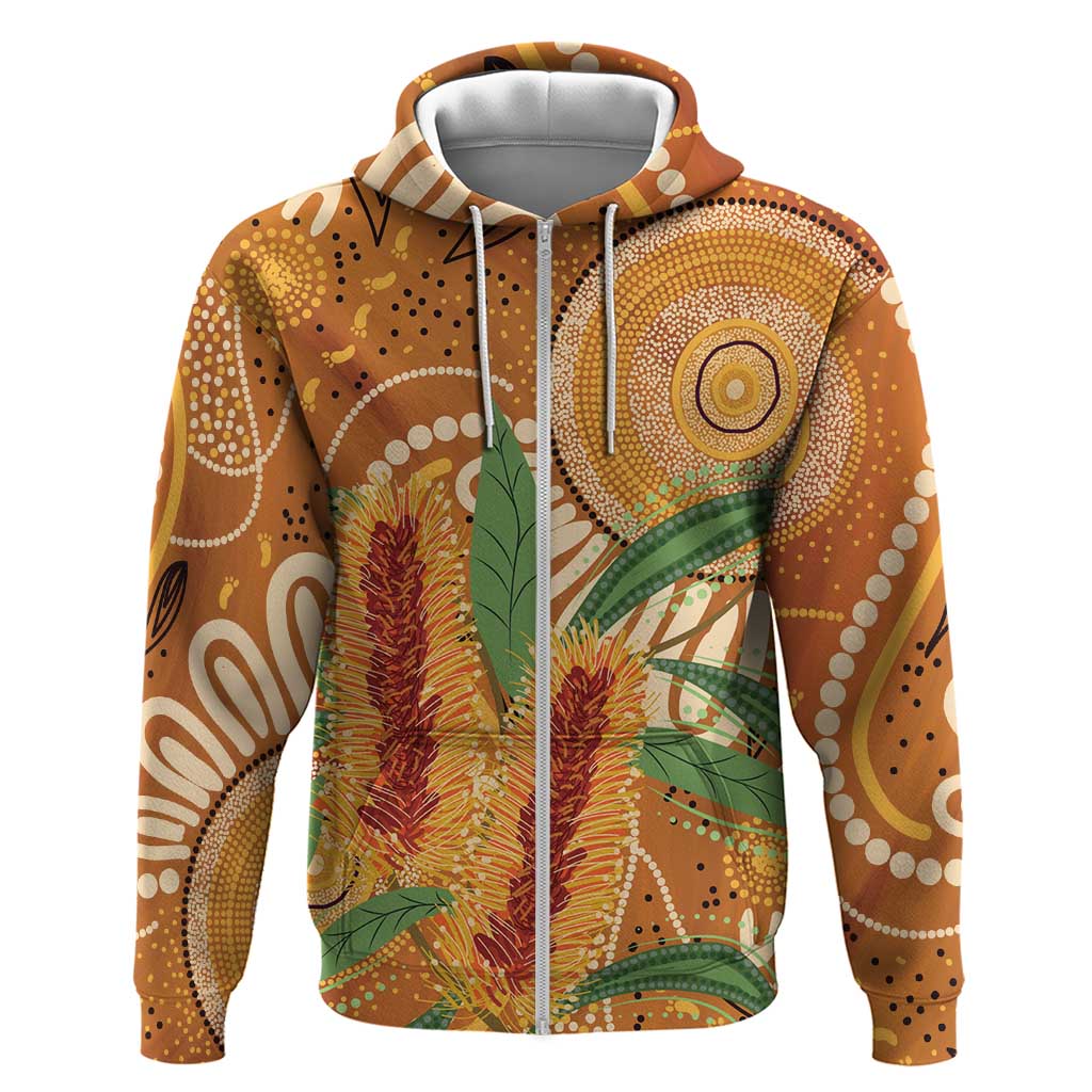 Australia Bottlebrush Zip Hoodie Callistemon Aussie Native Flowers Indigenous Art - Aussie Hoodie