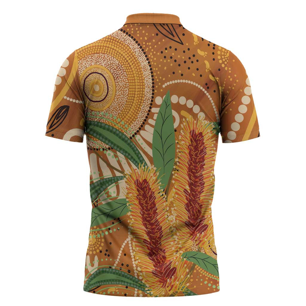 Australia Bottlebrush Zipper Polo Shirt Callistemon Aussie Native Flowers Indigenous Art - Aussie Hoodie