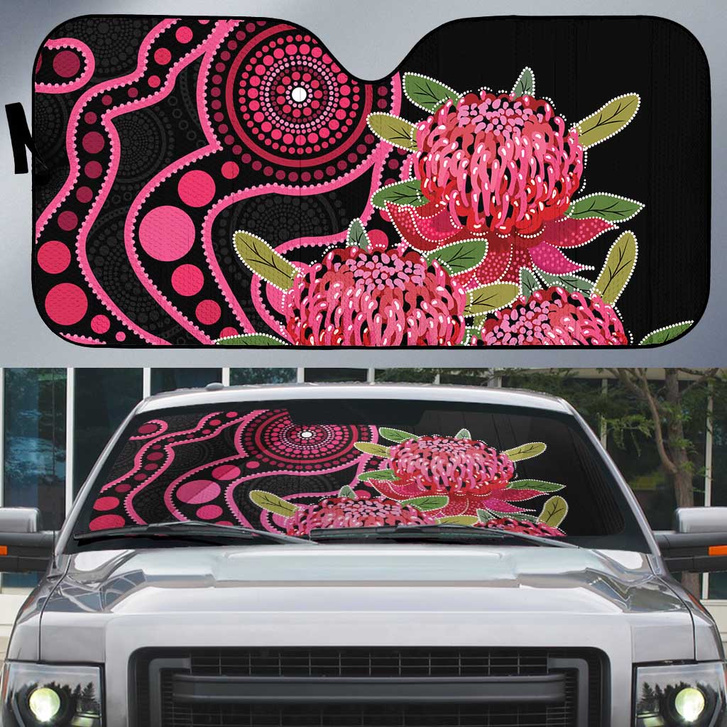 Australia Waratah Auto Sun Shade Telopea Aussie Native Flowers Indigenous Art - Aussie Hoodie