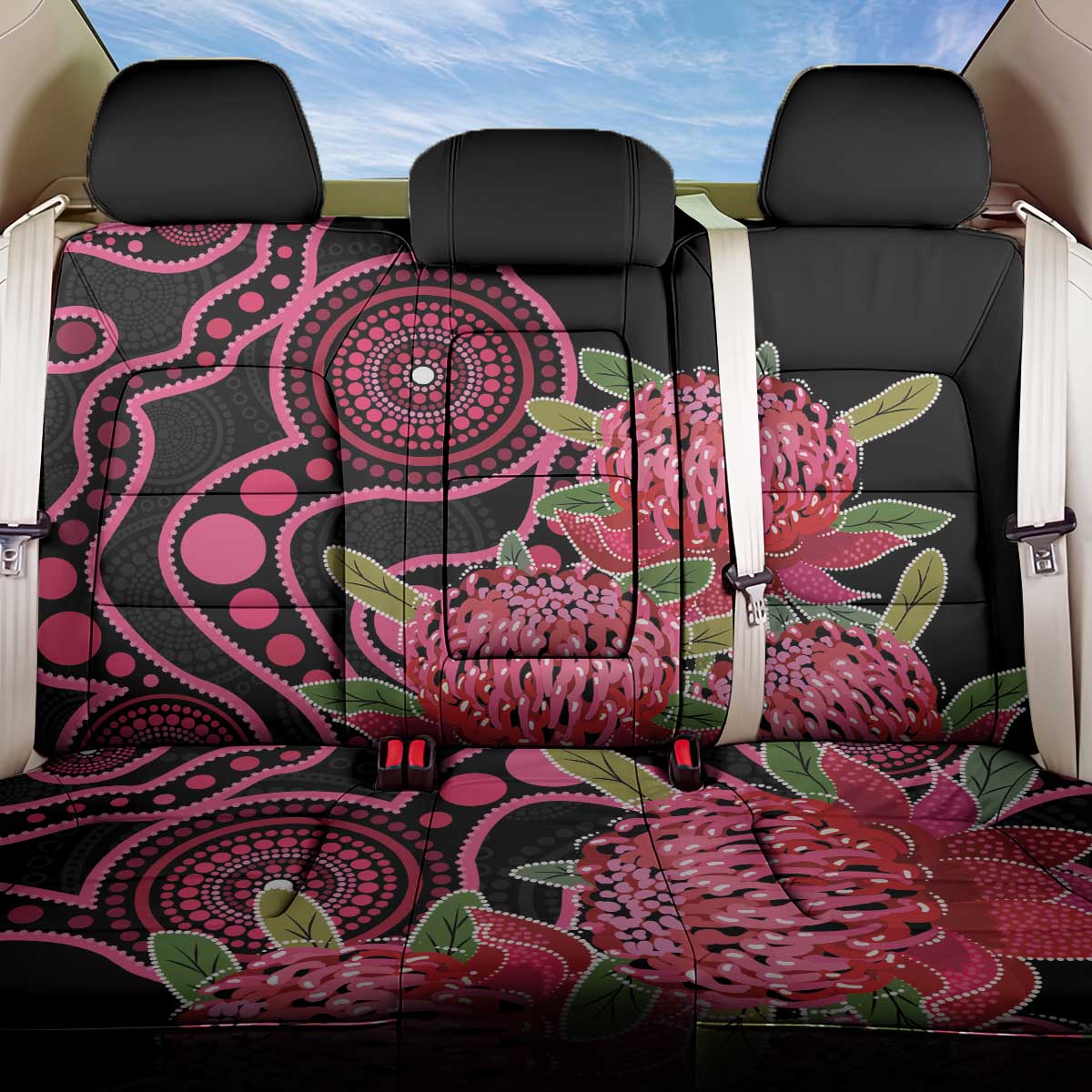 Australia Waratah Back Car Seat Cover Telopea Aussie Native Flowers Indigenous Art - Aussie Hoodie
