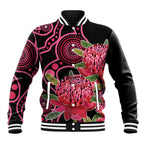 Australia Waratah Baseball Jacket Telopea Aussie Native Flowers Indigenous Art - Aussie Hoodie