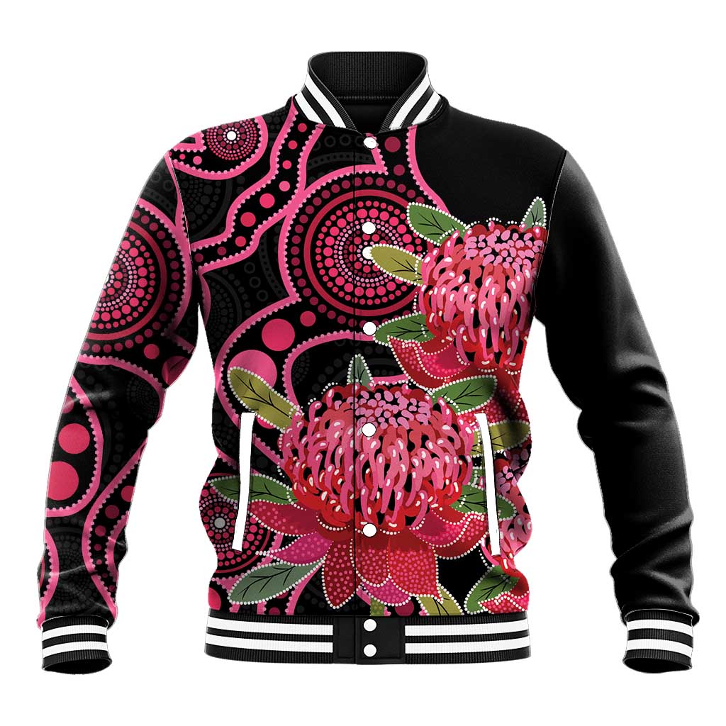 Australia Waratah Baseball Jacket Telopea Aussie Native Flowers Indigenous Art - Aussie Hoodie