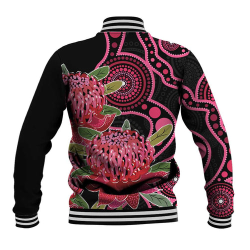 Australia Waratah Baseball Jacket Telopea Aussie Native Flowers Indigenous Art - Aussie Hoodie