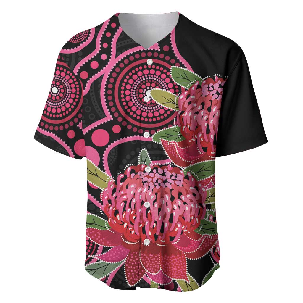 Australia Waratah Baseball Jersey Telopea Aussie Native Flowers Indigenous Art - Aussie Hoodie