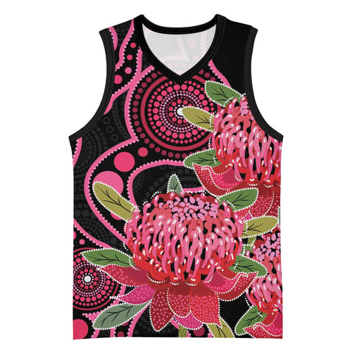 Australia Waratah Basketball Jersey Telopea Aussie Native Flowers Indigenous Art - Aussie Hoodie