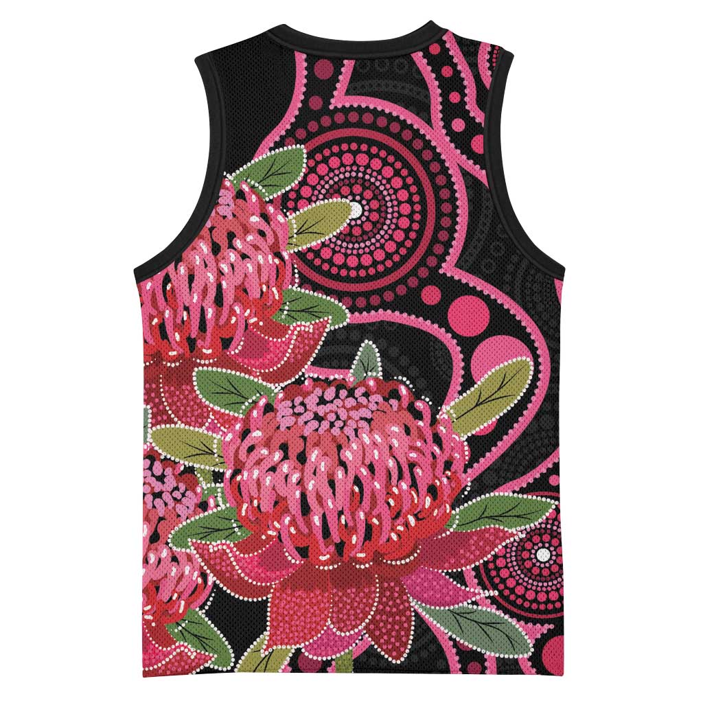 Australia Waratah Basketball Jersey Telopea Aussie Native Flowers Indigenous Art - Aussie Hoodie
