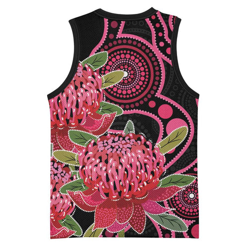 Australia Waratah Basketball Jersey Telopea Aussie Native Flowers Indigenous Art - Aussie Hoodie