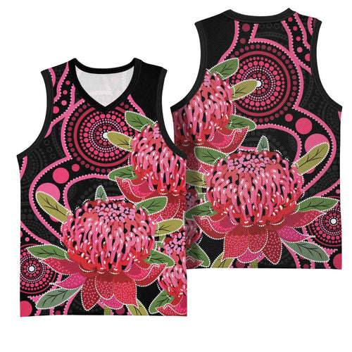 Australia Waratah Basketball Jersey Telopea Aussie Native Flowers Indigenous Art - Aussie Hoodie