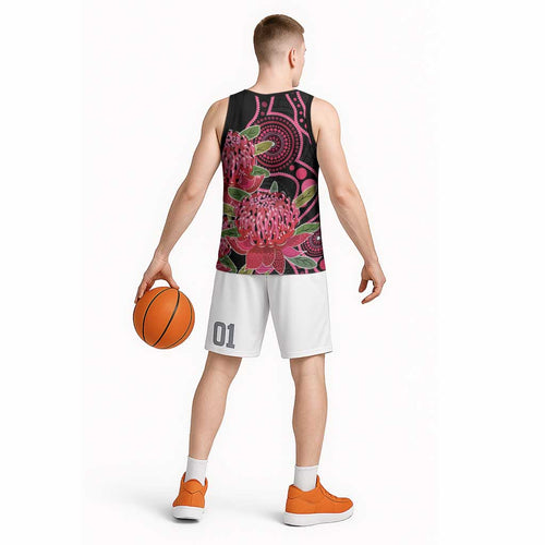Australia Waratah Basketball Jersey Telopea Aussie Native Flowers Indigenous Art - Aussie Hoodie