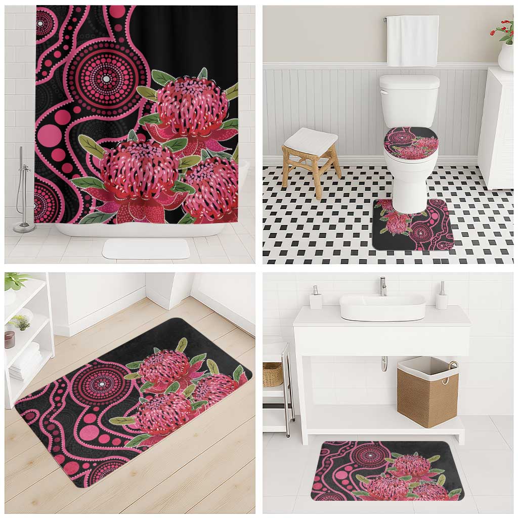Australia Waratah Bathroom Set Telopea Aussie Native Flowers Indigenous Art - Aussie Hoodie