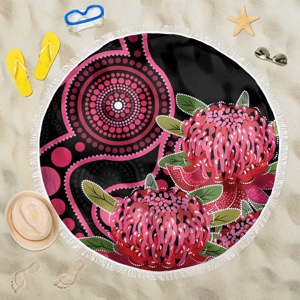 Australia Waratah Beach Blanket Telopea Aussie Native Flowers Indigenous Art - Aussie Hoodie
