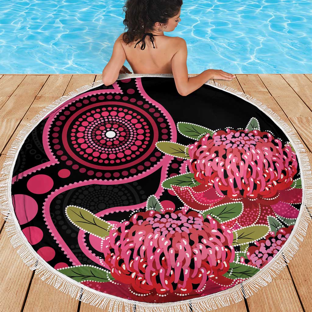 Australia Waratah Beach Blanket Telopea Aussie Native Flowers Indigenous Art - Aussie Hoodie