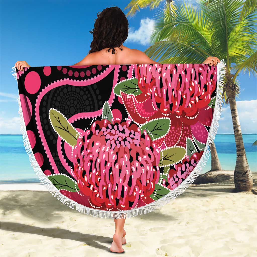 Australia Waratah Beach Blanket Telopea Aussie Native Flowers Indigenous Art - Aussie Hoodie