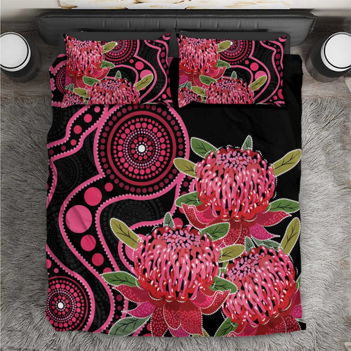 Australia Waratah Bedding Set Telopea Aussie Native Flowers Indigenous Art - Aussie Hoodie