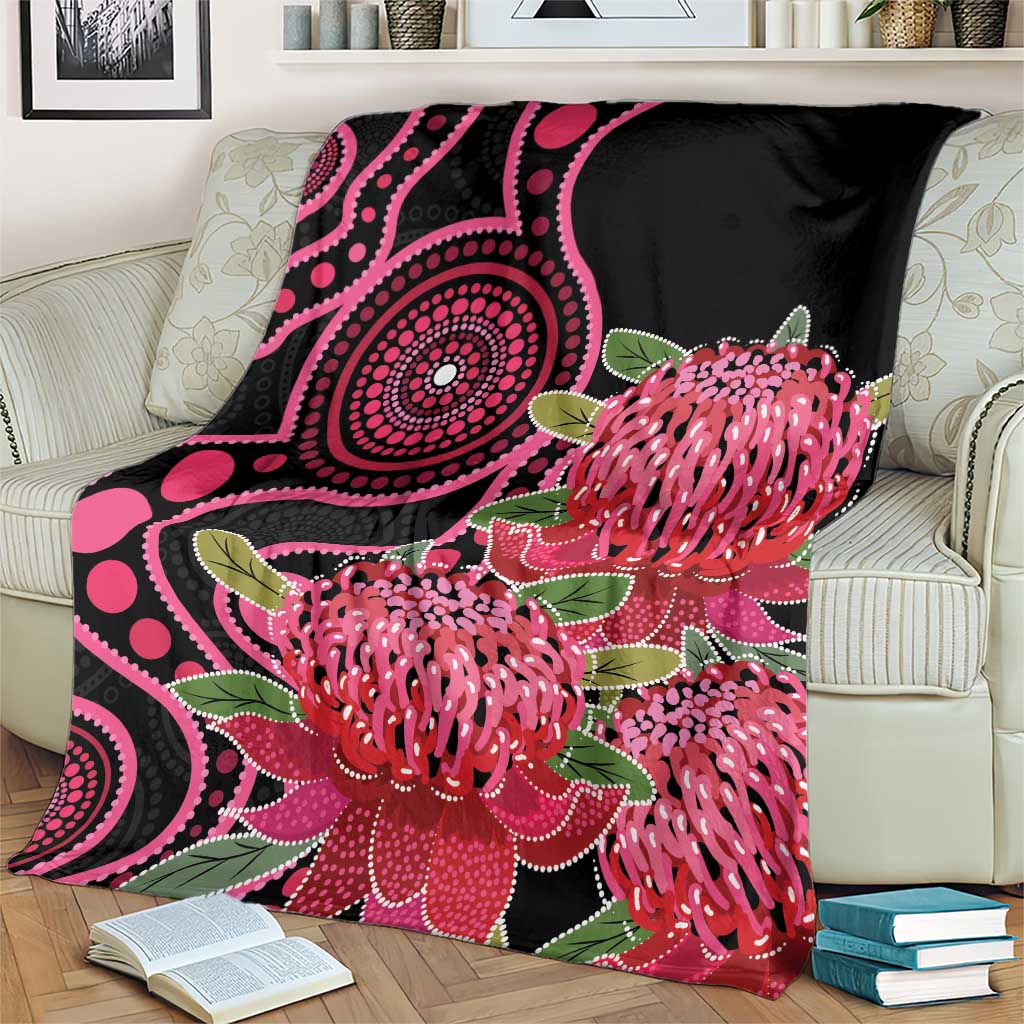 Australia Waratah Blanket Telopea Aussie Native Flowers Indigenous Art - Aussie Hoodie
