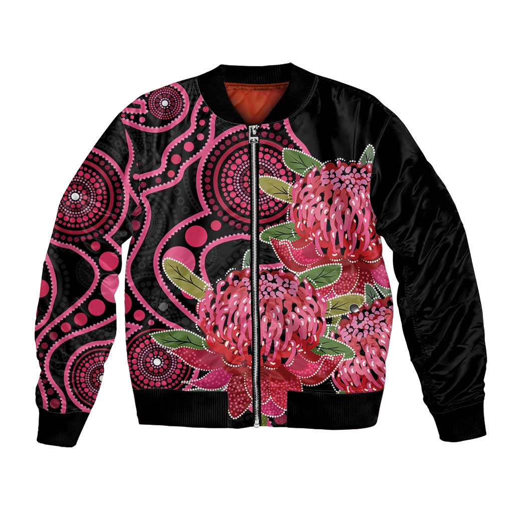 Australia Waratah Bomber Jacket Telopea Aussie Native Flowers Indigenous Art - Aussie Hoodie