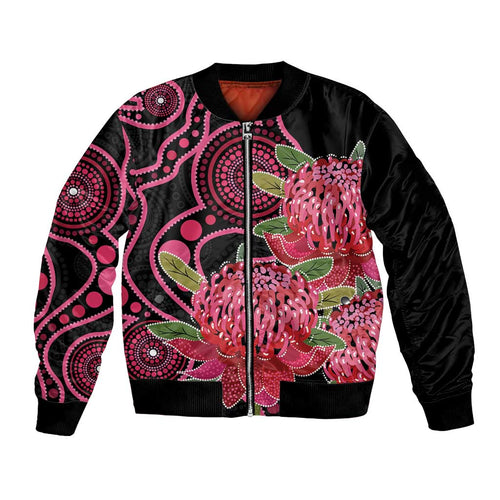 Australia Waratah Bomber Jacket Telopea Aussie Native Flowers Indigenous Art - Aussie Hoodie