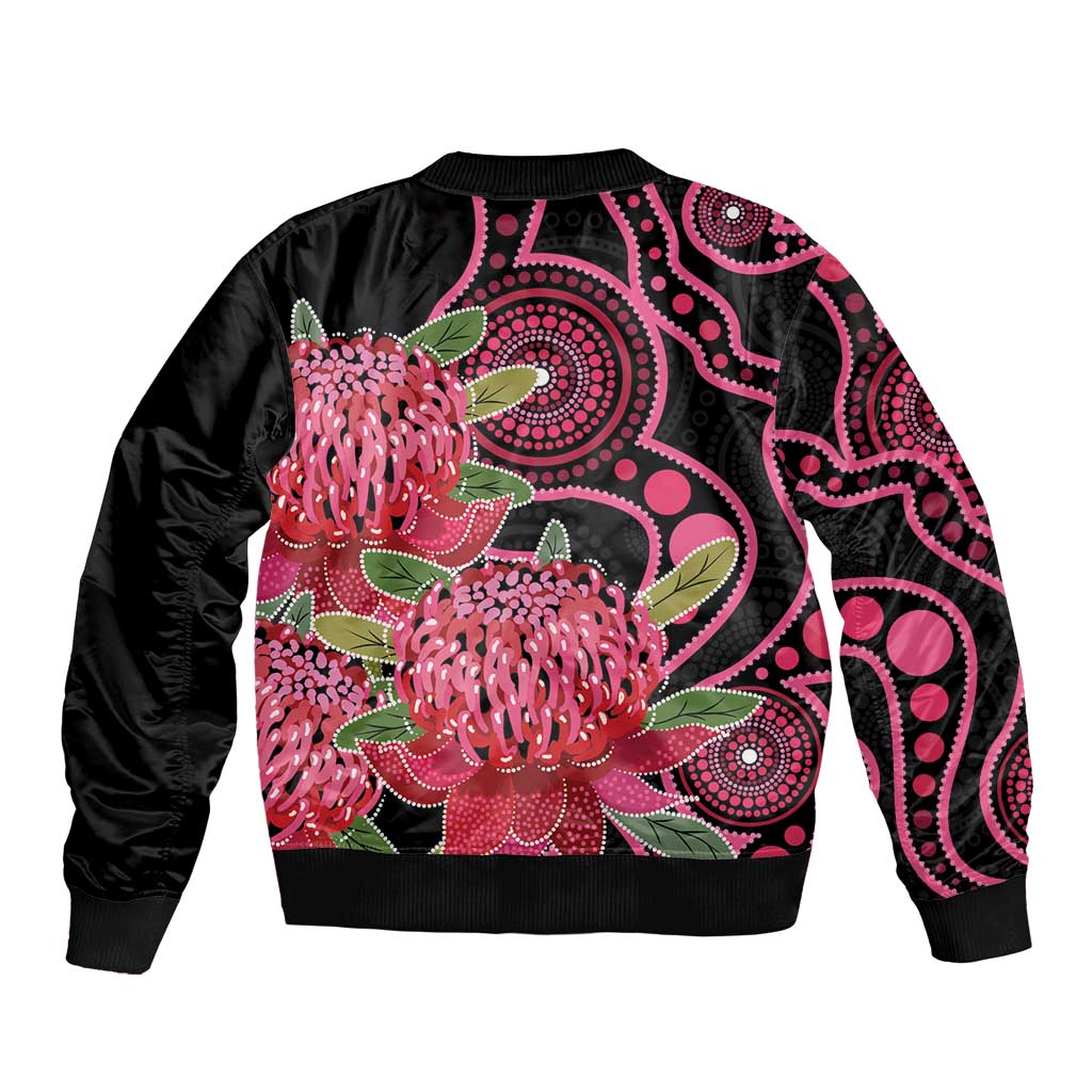Australia Waratah Bomber Jacket Telopea Aussie Native Flowers Indigenous Art - Aussie Hoodie
