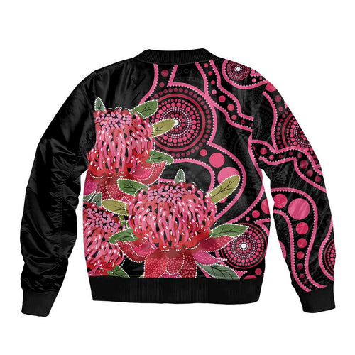 Australia Waratah Bomber Jacket Telopea Aussie Native Flowers Indigenous Art - Aussie Hoodie