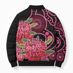 Australia Waratah Bomber Puffer Jacket Telopea Aussie Native Flowers Indigenous Art - Aussie Hoodie