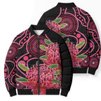 Australia Waratah Bomber Puffer Jacket Telopea Aussie Native Flowers Indigenous Art - Aussie Hoodie