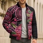 Australia Waratah Bomber Puffer Jacket Telopea Aussie Native Flowers Indigenous Art - Aussie Hoodie