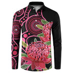 Australia Waratah Button Sweatshirt Telopea Aussie Native Flowers Indigenous Art - Aussie Hoodie