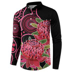 Australia Waratah Button Sweatshirt Telopea Aussie Native Flowers Indigenous Art - Aussie Hoodie