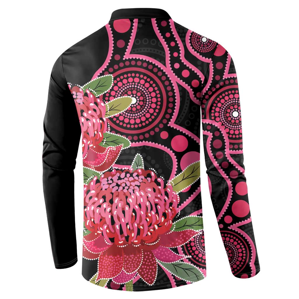 Australia Waratah Button Sweatshirt Telopea Aussie Native Flowers Indigenous Art - Aussie Hoodie