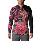 Australia Waratah Button Sweatshirt Telopea Aussie Native Flowers Indigenous Art - Aussie Hoodie