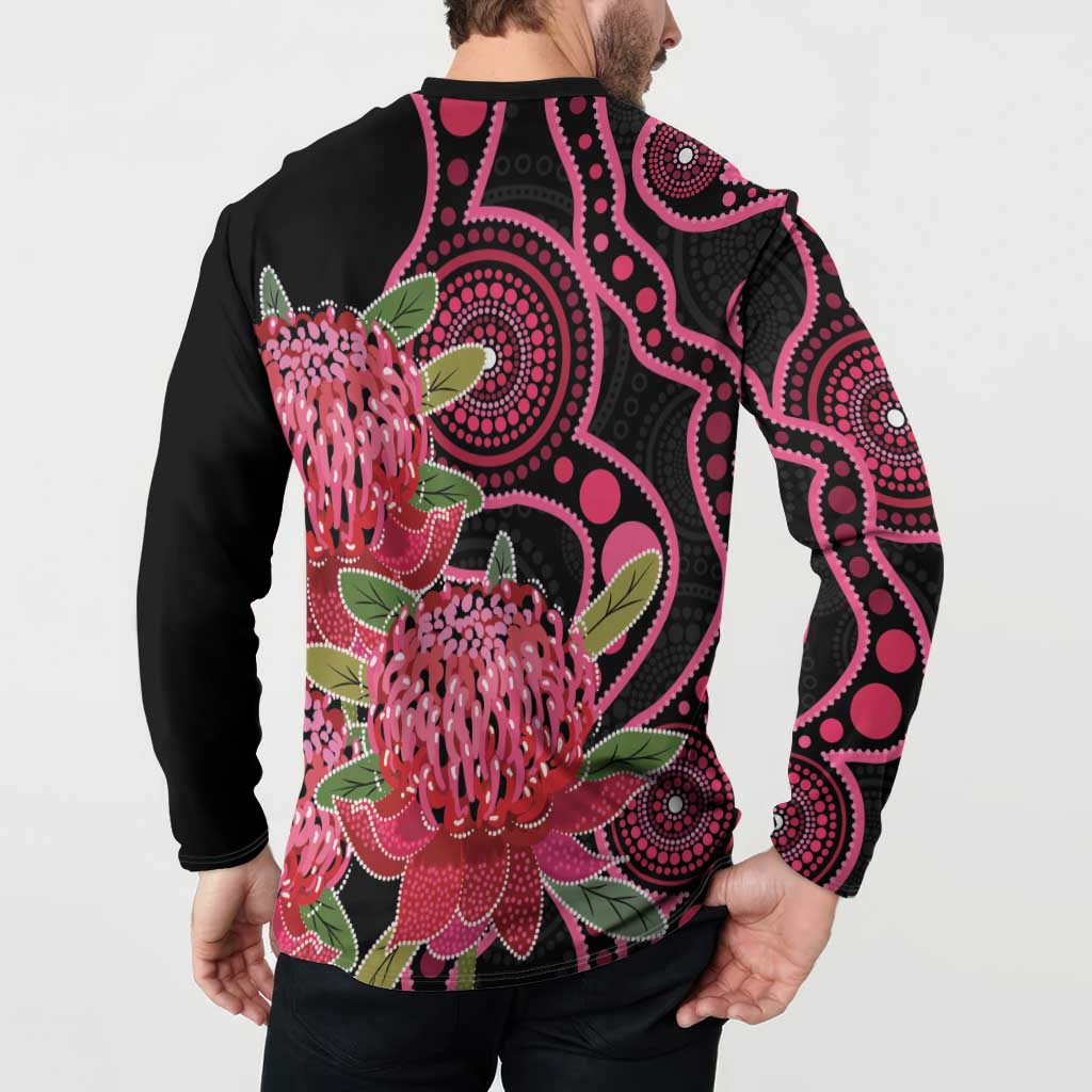 Australia Waratah Button Sweatshirt Telopea Aussie Native Flowers Indigenous Art - Aussie Hoodie