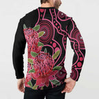 Australia Waratah Button Sweatshirt Telopea Aussie Native Flowers Indigenous Art - Aussie Hoodie