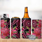 Australia Waratah 4 in 1 Can Cooler Tumbler Telopea Aussie Native Flowers Indigenous Art - Aussie Hoodie
