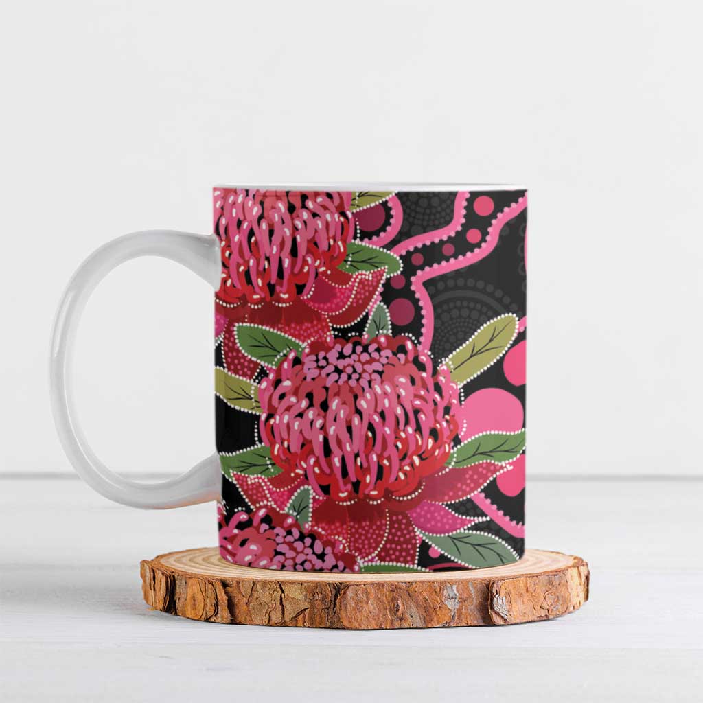 Australia Waratah Ceramic Mug Telopea Aussie Native Flowers Indigenous Art - Aussie Hoodie
