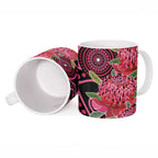 Australia Waratah Ceramic Mug Telopea Aussie Native Flowers Indigenous Art - Aussie Hoodie