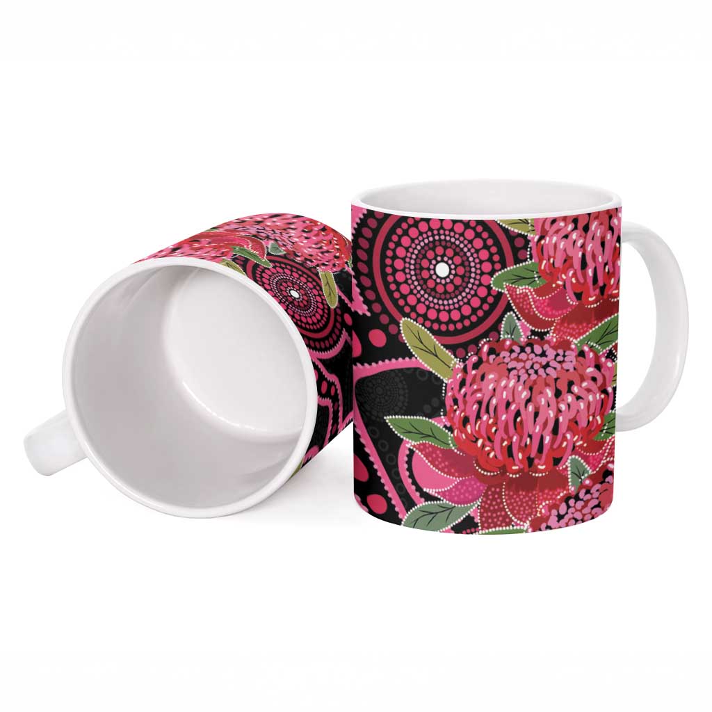 Australia Waratah Ceramic Mug Telopea Aussie Native Flowers Indigenous Art - Aussie Hoodie