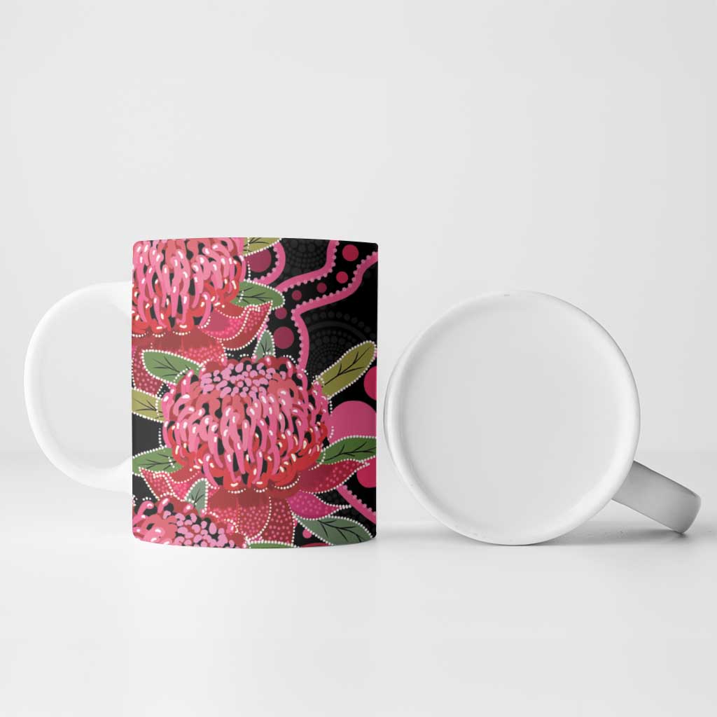 Australia Waratah Ceramic Mug Telopea Aussie Native Flowers Indigenous Art - Aussie Hoodie