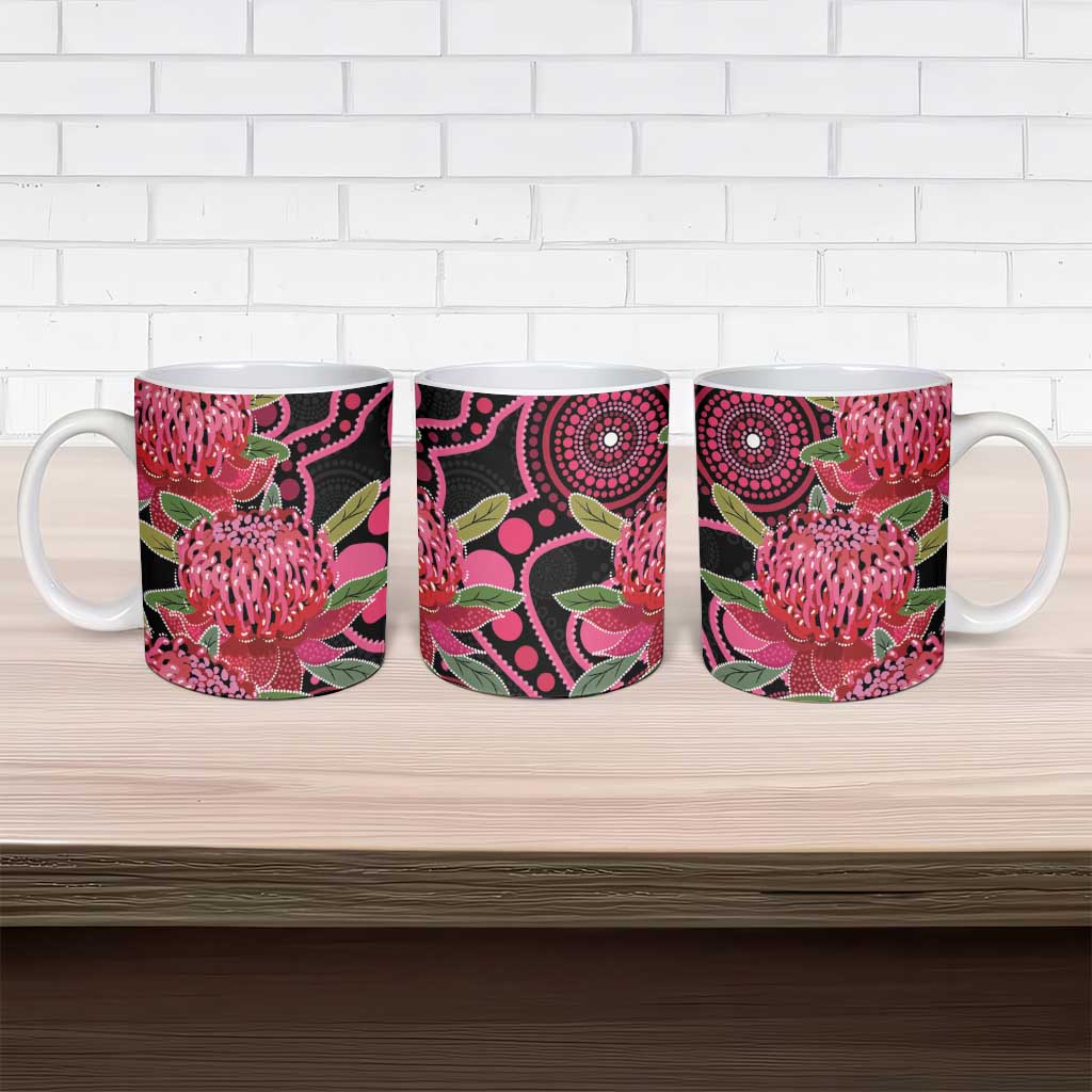 Australia Waratah Ceramic Mug Telopea Aussie Native Flowers Indigenous Art - Aussie Hoodie