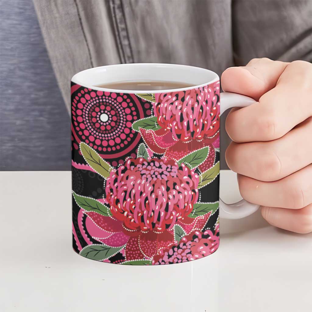 Australia Waratah Ceramic Mug Telopea Aussie Native Flowers Indigenous Art - Aussie Hoodie