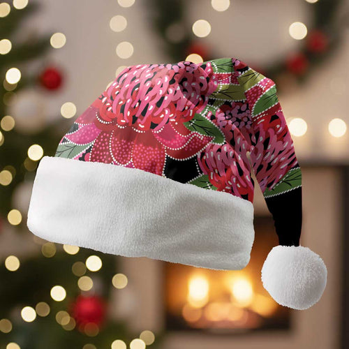 Australia Waratah Christmas Santa Hat Telopea Aussie Native Flowers Indigenous Art - Aussie Hoodie
