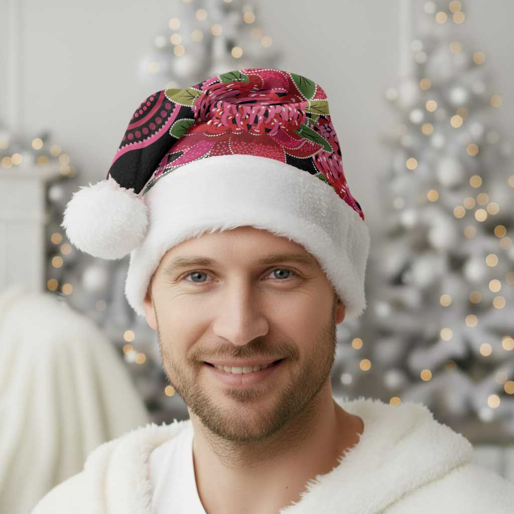 Australia Waratah Christmas Santa Hat Telopea Aussie Native Flowers Indigenous Art - Aussie Hoodie