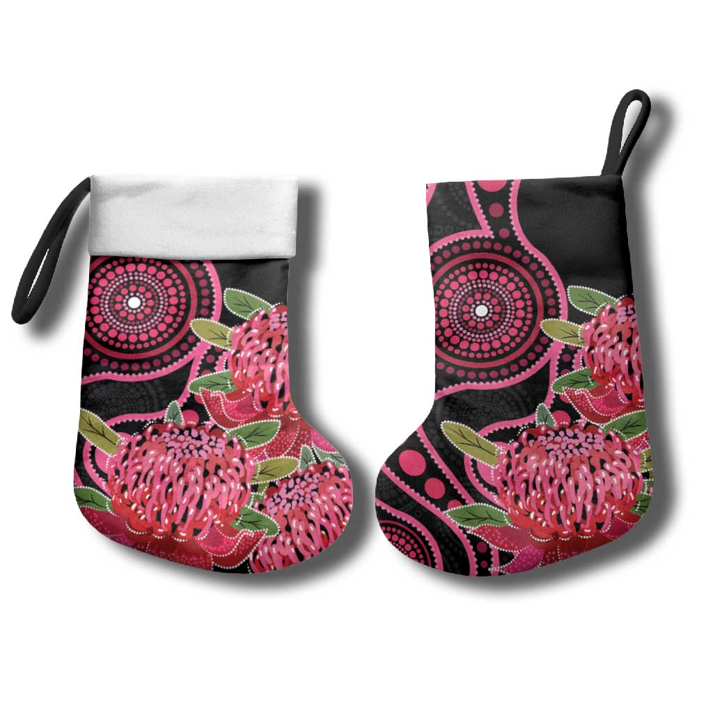 Australia Waratah Christmas Stocking Telopea Aussie Native Flowers Indigenous Art - Aussie Hoodie