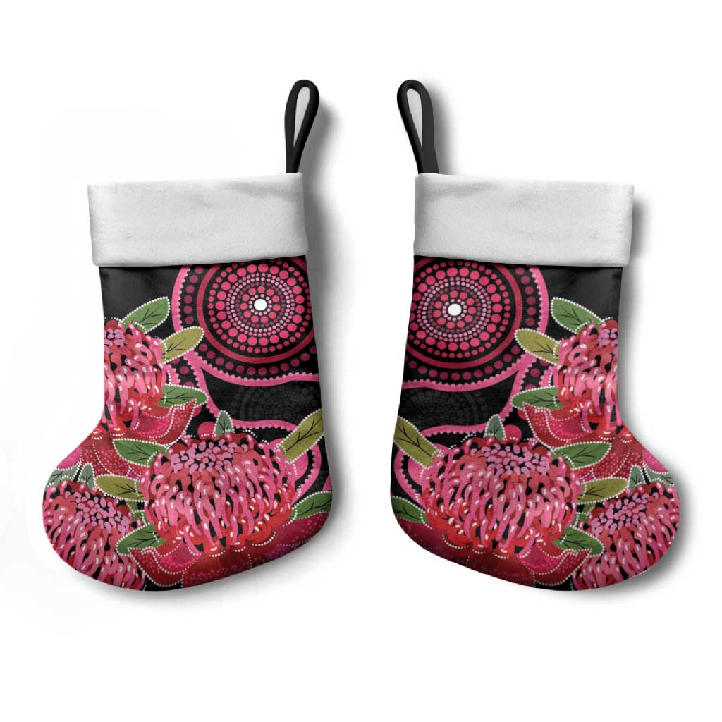 Australia Waratah Christmas Stocking Telopea Aussie Native Flowers Indigenous Art - Aussie Hoodie