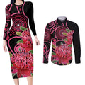 Australia Waratah Couples Matching Long Sleeve Bodycon Dress and Long Sleeve Button Shirt Telopea Aussie Native Flowers Indigenous Art - Aussie Hoodie