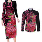 Australia Waratah Couples Matching Long Sleeve Bodycon Dress and Long Sleeve Button Shirt Telopea Aussie Native Flowers Indigenous Art - Aussie Hoodie