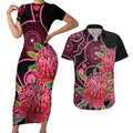 Australia Waratah Couples Matching Short Sleeve Bodycon Dress and Hawaiian Shirt Telopea Aussie Native Flowers Indigenous Art - Aussie Hoodie